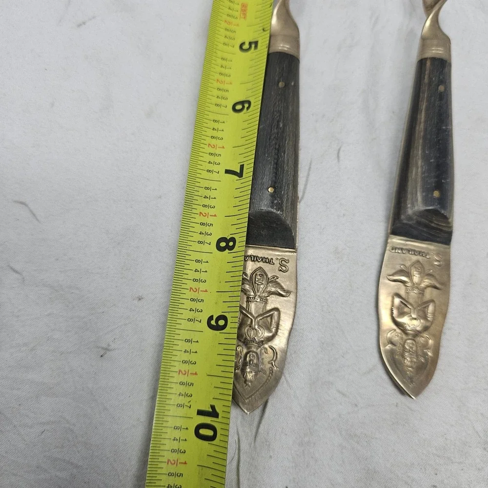 Vtg  Siam Thailand Brass  serving Fork & 2  Spoon, Pie Servire, Meat Server‎